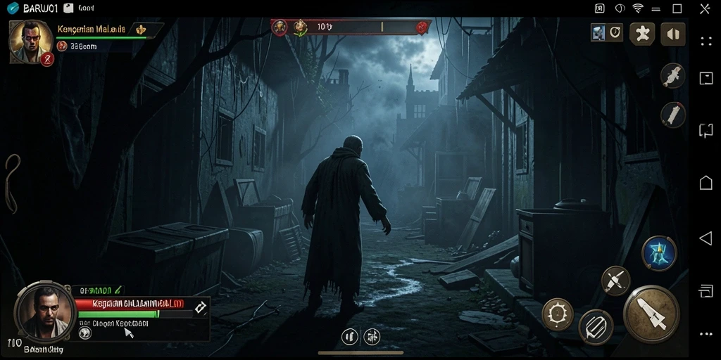 Screenshot gameplay BARU01 dengan suasana horror yang mencekam.