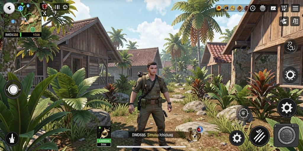 Screenshot gameplay DMD686 dengan dunia simulasi yang kaya.