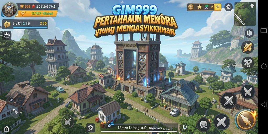 Tampilan utama gameplay GIM999 dengan penuh aksi Tower Defense.