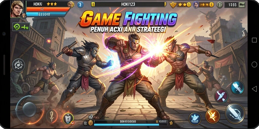 Screenshot HOKI123 menampilkan pertarungan penuh aksi dan karakter yang dinamis.