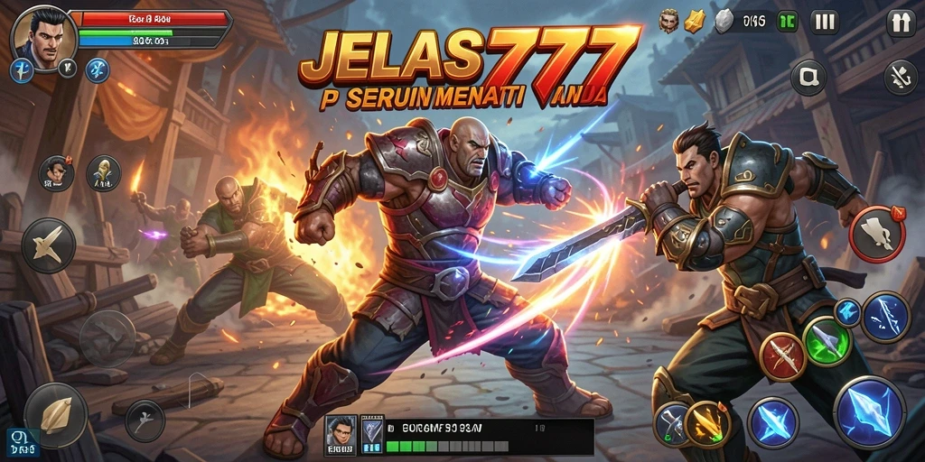 Screenshot JELAS777 menunjukkan pertarungan epik antara karakter dengan efek visual luar biasa.