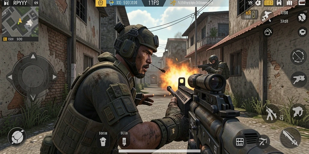 Tampilan gameplay seru dalam RPYYY dengan aksi tembak-menembak yang mendebarkan.